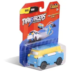 The toy vehicle is the TransRacers Bus & VanThe toy vehicle is the TransRacers Bus & VanThe toy vehicle is the TransRacers Bus & Van