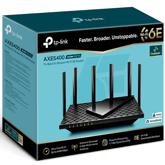 Wi-Fi როუტერი TP-Link Archer AXE75 AXE5400 Tri-Band Gigabit Wi-Fi 6E Router, 4 imageWi-Fi როუტერი TP-Link Archer AXE75 AXE5400 Tri-Band Gigabit Wi-Fi 6E Router, 4 imageWi-Fi როუტერი TP-Link Archer AXE75 AXE5400 Tri-Band Gigabit Wi-Fi 6E Router, 4 image