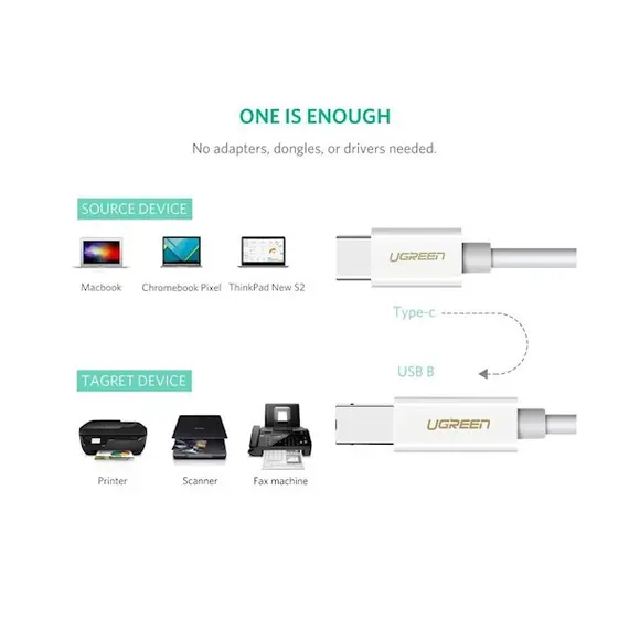 Printer cable UGREEN US241 (40417) USB Type C to USB-B Cable White 1.5M, 3 imagePrinter cable UGREEN US241 (40417) USB Type C to USB-B Cable White 1.5M, 3 imagePrinter cable UGREEN US241 (40417) USB Type C to USB-B Cable White 1.5M, 3 image