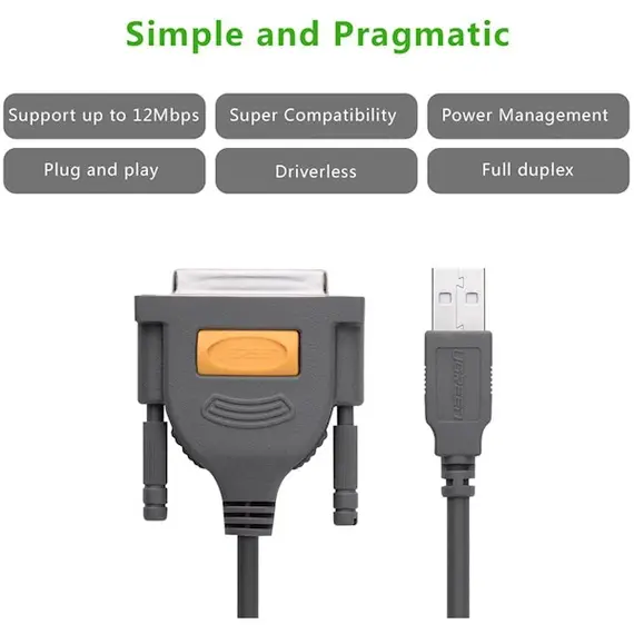 Printer Cable UGREEN US167 (20224) USB to DB25 Parallel Printer Cable 2m, 5 imagePrinter Cable UGREEN US167 (20224) USB to DB25 Parallel Printer Cable 2m, 5 imagePrinter Cable UGREEN US167 (20224) USB to DB25 Parallel Printer Cable 2m, 5 image