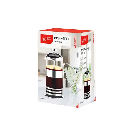 ჩაის დასაყენებელი ARDESTO French press  Gemini, 1000 ml, stainless steel, glass, 3 imageჩაის დასაყენებელი ARDESTO French press  Gemini, 1000 ml, stainless steel, glass, 3 imageჩაის დასაყენებელი ARDESTO French press  Gemini, 1000 ml, stainless steel, glass, 3 image