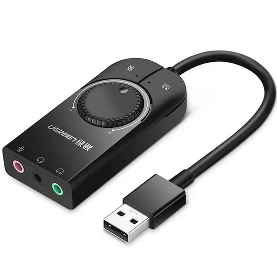 ხმის ბარათი UGREEN CM129 (40964) USB External Stereo Sound, card 3,5 mm mini jack with volume control Adapter 15cm (Black), 4 imageხმის ბარათი UGREEN CM129 (40964) USB External Stereo Sound, card 3,5 mm mini jack with volume control Adapter 15cm (Black), 4 imageხმის ბარათი UGREEN CM129 (40964) USB External Stereo Sound, card 3,5 mm mini jack with volume control Adapter 15cm (Black), 4 image