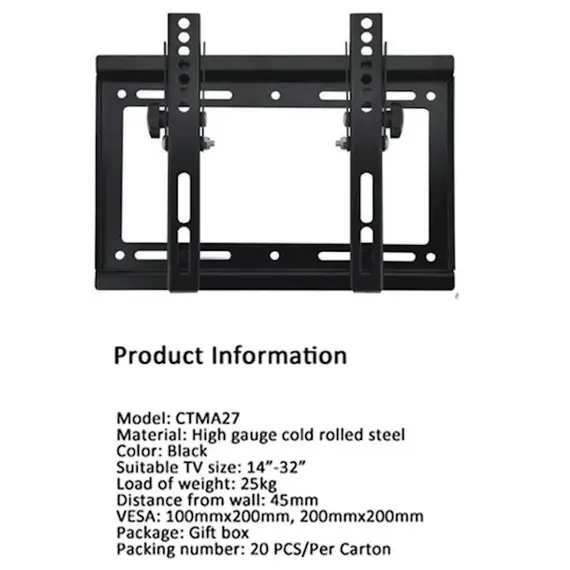 ტელევიზორის საკიდი Allscreen Universal LCD LED TV Bracket CTMA27 TV SIZE:14"-42" ინჩი, 4 imageტელევიზორის საკიდი Allscreen Universal LCD LED TV Bracket CTMA27 TV SIZE:14"-42" ინჩი, 4 imageტელევიზორის საკიდი Allscreen Universal LCD LED TV Bracket CTMA27 TV SIZE:14"-42" ინჩი, 4 image