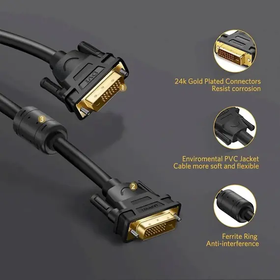 DVI cable UGREEN DV101 (11604) DVI-D 24 + 1 Male to Male Dual Link Video Cable, 2m, Black, 7 imageDVI cable UGREEN DV101 (11604) DVI-D 24 + 1 Male to Male Dual Link Video Cable, 2m, Black, 7 imageDVI cable UGREEN DV101 (11604) DVI-D 24 + 1 Male to Male Dual Link Video Cable, 2m, Black, 7 image