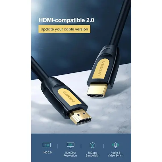HDMI Cable UGREEN HD101 (10129) Round HDMI Cable 2m (Yellow / Black), 6 imageHDMI Cable UGREEN HD101 (10129) Round HDMI Cable 2m (Yellow / Black), 6 imageHDMI Cable UGREEN HD101 (10129) Round HDMI Cable 2m (Yellow / Black), 6 image