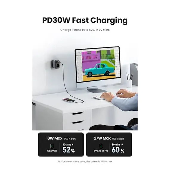Adapter UGREEN CD314 (90613), 30W, 1 Socket, USB-A, USB-C, Gray, 4 imageAdapter UGREEN CD314 (90613), 30W, 1 Socket, USB-A, USB-C, Gray, 4 imageAdapter UGREEN CD314 (90613), 30W, 1 Socket, USB-A, USB-C, Gray, 4 image