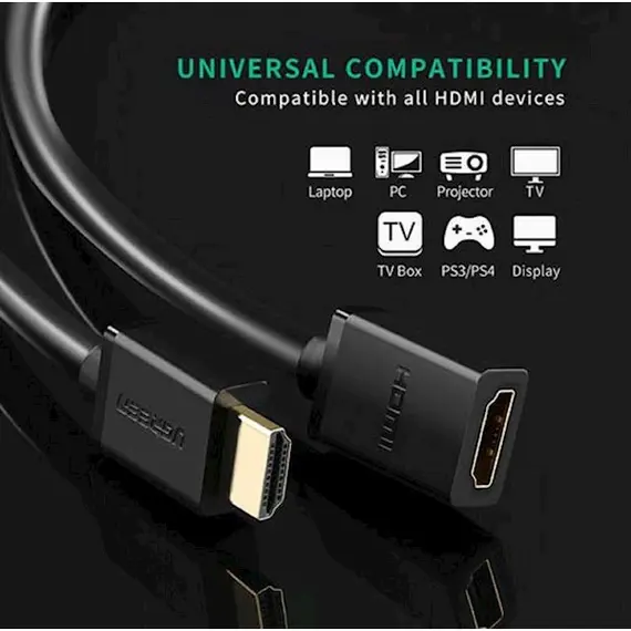 HDMI cable UGREEN HD107 (10142), HDMI Male to Female Cable, 2m, Black, 2 imageHDMI cable UGREEN HD107 (10142), HDMI Male to Female Cable, 2m, Black, 2 imageHDMI cable UGREEN HD107 (10142), HDMI Male to Female Cable, 2m, Black, 2 image