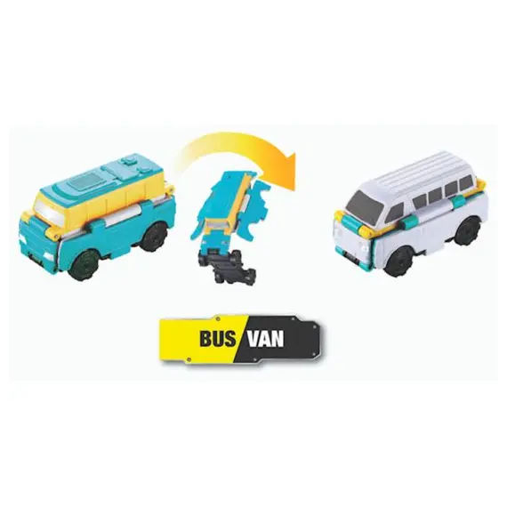 The toy vehicle is the TransRacers Bus & Van, 2 imageThe toy vehicle is the TransRacers Bus & Van, 2 imageThe toy vehicle is the TransRacers Bus & Van, 2 image