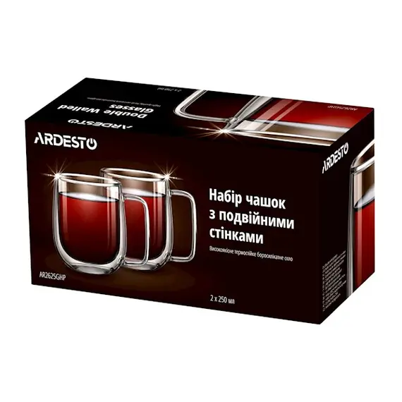 ჭიქების ნაკრები Ardesto AR2625GHP 250ml, 2 pcs Double Wall Borosilicate Glass Mug Set With Handles, 2 imageჭიქების ნაკრები Ardesto AR2625GHP 250ml, 2 pcs Double Wall Borosilicate Glass Mug Set With Handles, 2 imageჭიქების ნაკრები Ardesto AR2625GHP 250ml, 2 pcs Double Wall Borosilicate Glass Mug Set With Handles, 2 image