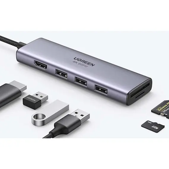 USB-C ჰაბი UGREEN CM511 (60384), 5-in-1 Adapter, USB-C Hub to 3xUSB3.0, HDMI, TF/SD, Gray, 2 imageUSB-C ჰაბი UGREEN CM511 (60384), 5-in-1 Adapter, USB-C Hub to 3xUSB3.0, HDMI, TF/SD, Gray, 2 imageUSB-C ჰაბი UGREEN CM511 (60384), 5-in-1 Adapter, USB-C Hub to 3xUSB3.0, HDMI, TF/SD, Gray, 2 image
