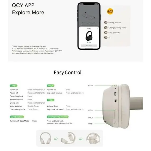 ყურსასმენი QCY H2 Pro Bluetooth 5.3 ENC Call Noise Cancelling White, 3 imageყურსასმენი QCY H2 Pro Bluetooth 5.3 ENC Call Noise Cancelling White, 3 imageყურსასმენი QCY H2 Pro Bluetooth 5.3 ENC Call Noise Cancelling White, 3 image