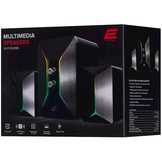 Speaker 2E Multimedia PCS301 RGB, 2.1, USB, Black, 3 imageSpeaker 2E Multimedia PCS301 RGB, 2.1, USB, Black, 3 imageSpeaker 2E Multimedia PCS301 RGB, 2.1, USB, Black, 3 image