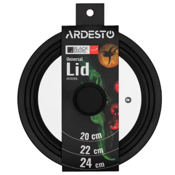 Glass lid Ardesto Universal lid Black Mars Smart 20/22/24 cm, glass, siliconeGlass lid Ardesto Universal lid Black Mars Smart 20/22/24 cm, glass, siliconeGlass lid Ardesto Universal lid Black Mars Smart 20/22/24 cm, glass, silicone