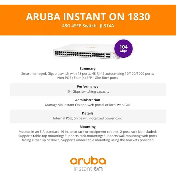 სვიჩი Aruba JL814A, 48-Port Gigabit, PoE + Switch, White, 4 imageსვიჩი Aruba JL814A, 48-Port Gigabit, PoE + Switch, White, 4 imageსვიჩი Aruba JL814A, 48-Port Gigabit, PoE + Switch, White, 4 image
