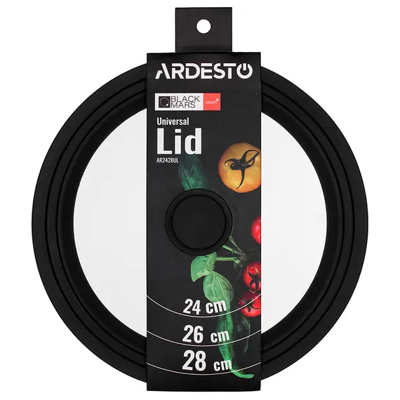 Glass lid Ardesto Universal lid Black Mars Smart 24/26/28 cm, glass, siliconeGlass lid Ardesto Universal lid Black Mars Smart 24/26/28 cm, glass, siliconeGlass lid Ardesto Universal lid Black Mars Smart 24/26/28 cm, glass, silicone