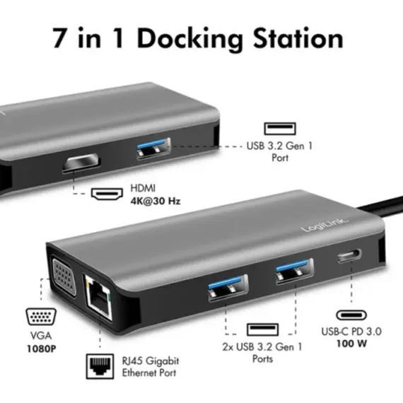 დოქ სადგური Logilink UA0410 USB 3.2 Gen 1 docking station USB-C 7 ports PD anthracite, 3 imageდოქ სადგური Logilink UA0410 USB 3.2 Gen 1 docking station USB-C 7 ports PD anthracite, 3 imageდოქ სადგური Logilink UA0410 USB 3.2 Gen 1 docking station USB-C 7 ports PD anthracite, 3 image