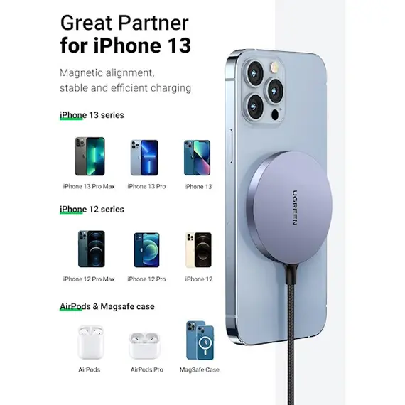 უსადენო დამტენი UGREEN CD245 (30233), MFA MagSafe 15W, Type-C to Magnetic Wireless Charger, Gray, 2 imageუსადენო დამტენი UGREEN CD245 (30233), MFA MagSafe 15W, Type-C to Magnetic Wireless Charger, Gray, 2 imageუსადენო დამტენი UGREEN CD245 (30233), MFA MagSafe 15W, Type-C to Magnetic Wireless Charger, Gray, 2 image