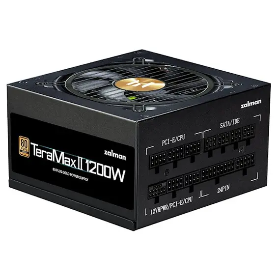 Power supply Zalman PSU Teramax 2 (1200W), >90%, 80+ Gold, 120mm, 1xMB 28pin (18+10), 2xCPU 8pin(4+4), 3xMolex, 12xSATA, 4xPCIe 8pin(6+2), 1x12VHPWR, Fully Modular, 2 imagePower supply Zalman PSU Teramax 2 (1200W), >90%, 80+ Gold, 120mm, 1xMB 28pin (18+10), 2xCPU 8pin(4+4), 3xMolex, 12xSATA, 4xPCIe 8pin(6+2), 1x12VHPWR, Fully Modular, 2 imagePower supply Zalman PSU Teramax 2 (1200W), >90%, 80+ Gold, 120mm, 1xMB 28pin (18+10), 2xCPU 8pin(4+4), 3xMolex, 12xSATA, 4xPCIe 8pin(6+2), 1x12VHPWR, Fully Modular, 2 image