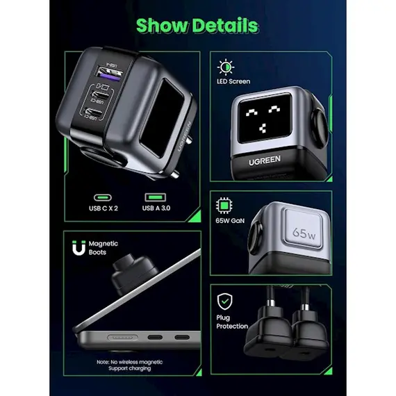მობილურის დამტენი UGREEN 25685B Nexode RG, 65W, USB, USB Type-C, Black/Grey, 4 imageმობილურის დამტენი UGREEN 25685B Nexode RG, 65W, USB, USB Type-C, Black/Grey, 4 imageმობილურის დამტენი UGREEN 25685B Nexode RG, 65W, USB, USB Type-C, Black/Grey, 4 image