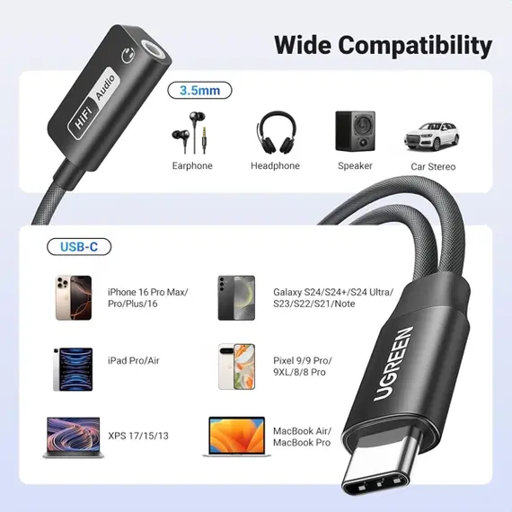 Audio Adapter UGREEN CM721 (25837), Type-C to 3.5mm Audio Adapter with Power Delivery, Black, 3 imageAudio Adapter UGREEN CM721 (25837), Type-C to 3.5mm Audio Adapter with Power Delivery, Black, 3 imageAudio Adapter UGREEN CM721 (25837), Type-C to 3.5mm Audio Adapter with Power Delivery, Black, 3 image