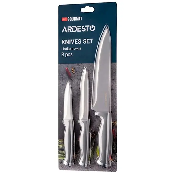 Ardesto Knives Set Gemini Gourmet, 3pcs, stainless steel, plastic, gray, 2 imageArdesto Knives Set Gemini Gourmet, 3pcs, stainless steel, plastic, gray, 2 imageArdesto Knives Set Gemini Gourmet, 3pcs, stainless steel, plastic, gray, 2 image