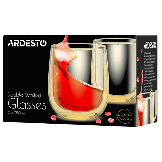 Ardesto Doublewall mug set Golden Moon, 250ml, 2pcs, borosilicate glass, golden, 6 imageArdesto Doublewall mug set Golden Moon, 250ml, 2pcs, borosilicate glass, golden, 6 imageArdesto Doublewall mug set Golden Moon, 250ml, 2pcs, borosilicate glass, golden, 6 image
