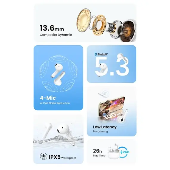 ყურსასმენი UGREEN WS201(15612) TWS HiTune H5, Earbuds, Wireless, Bluetooth, Ipx5, White, 4 imageყურსასმენი UGREEN WS201(15612) TWS HiTune H5, Earbuds, Wireless, Bluetooth, Ipx5, White, 4 imageყურსასმენი UGREEN WS201(15612) TWS HiTune H5, Earbuds, Wireless, Bluetooth, Ipx5, White, 4 image