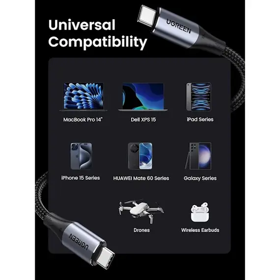 ვიდეო კაბელი UGREEN US355 (80150), 4K Video Cable , 100W Type-c To Type-c USB C To USB C 3.2 Gen 2 Cable, 1m, Black, 4 imageვიდეო კაბელი UGREEN US355 (80150), 4K Video Cable , 100W Type-c To Type-c USB C To USB C 3.2 Gen 2 Cable, 1m, Black, 4 imageვიდეო კაბელი UGREEN US355 (80150), 4K Video Cable , 100W Type-c To Type-c USB C To USB C 3.2 Gen 2 Cable, 1m, Black, 4 image