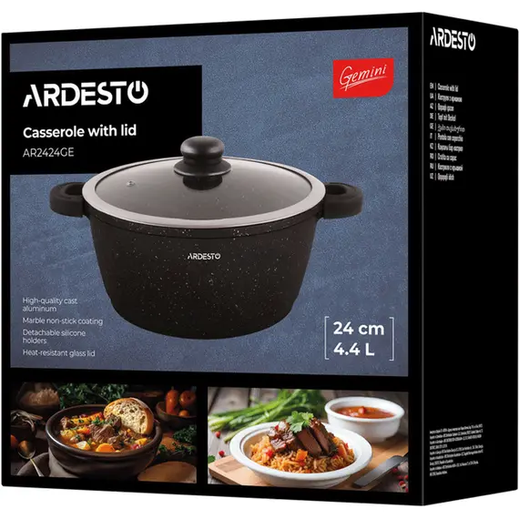 ქვაბი Ardesto Casserole with glass lid Gemini Anzio, 4.4l, aluminium, black, 7 imageქვაბი Ardesto Casserole with glass lid Gemini Anzio, 4.4l, aluminium, black, 7 imageქვაბი Ardesto Casserole with glass lid Gemini Anzio, 4.4l, aluminium, black, 7 image
