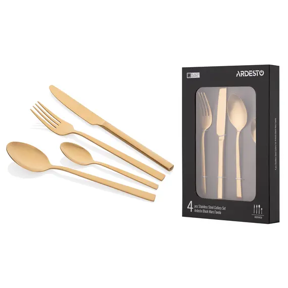 Ardesto Cutlery set Black Mars Favola, 4pcs, stainless steel, golden, 5 imageArdesto Cutlery set Black Mars Favola, 4pcs, stainless steel, golden, 5 imageArdesto Cutlery set Black Mars Favola, 4pcs, stainless steel, golden, 5 image