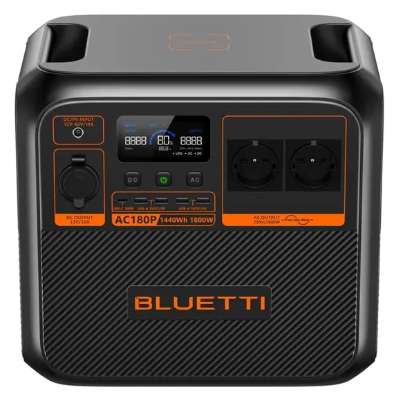 ელექტრო სადგური Bluetti AC180P, 1440Wh, USB-C, USB-A, Power Station, Black, 2 imageელექტრო სადგური Bluetti AC180P, 1440Wh, USB-C, USB-A, Power Station, Black, 2 imageელექტრო სადგური Bluetti AC180P, 1440Wh, USB-C, USB-A, Power Station, Black, 2 image