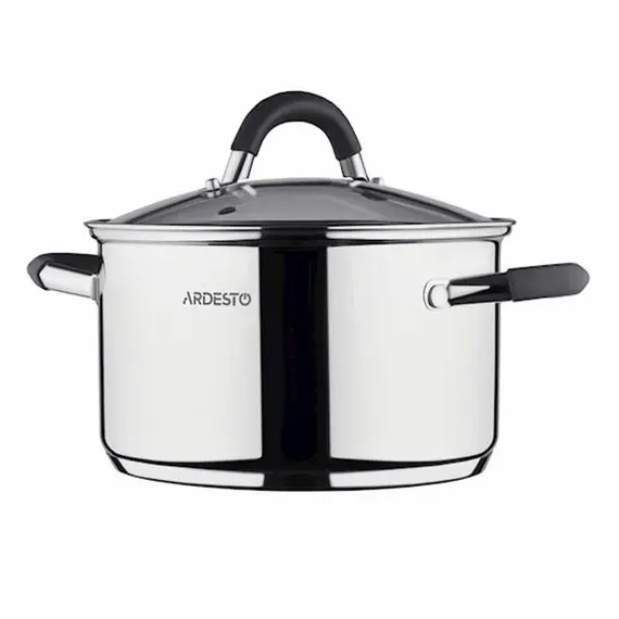 Casserole Ardesto Gemini, glass lid, 3.6 l, gray silicone handles, stainless steelCasserole Ardesto Gemini, glass lid, 3.6 l, gray silicone handles, stainless steelCasserole Ardesto Gemini, glass lid, 3.6 l, gray silicone handles, stainless steel
