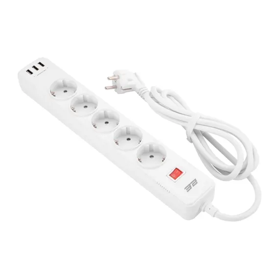 Power Strip 2E 2E-SP515M2USBWH, 5 Socket, 3xUSB-A, 2m, Power Strip With Surge Protector, WhitePower Strip 2E 2E-SP515M2USBWH, 5 Socket, 3xUSB-A, 2m, Power Strip With Surge Protector, WhitePower Strip 2E 2E-SP515M2USBWH, 5 Socket, 3xUSB-A, 2m, Power Strip With Surge Protector, White