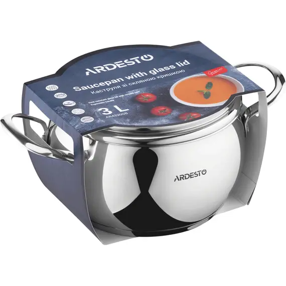 Ardesto Casserole with glass lid Gemini Liguria, 3l, stainless steel, 4 imageArdesto Casserole with glass lid Gemini Liguria, 3l, stainless steel, 4 imageArdesto Casserole with glass lid Gemini Liguria, 3l, stainless steel, 4 image