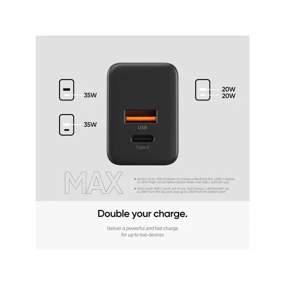 დამტენი Arzopa C35 GaN Power Adapter USB/USB-C 35W, 6 imageდამტენი Arzopa C35 GaN Power Adapter USB/USB-C 35W, 6 imageდამტენი Arzopa C35 GaN Power Adapter USB/USB-C 35W, 6 image