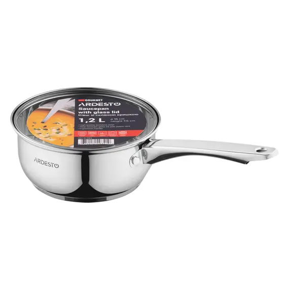 ქვაბი Ardesto Saucepan with glass lid Gemini Gourmet Aosta, 1.2l, stainless steel, 4 imageქვაბი Ardesto Saucepan with glass lid Gemini Gourmet Aosta, 1.2l, stainless steel, 4 imageქვაბი Ardesto Saucepan with glass lid Gemini Gourmet Aosta, 1.2l, stainless steel, 4 image
