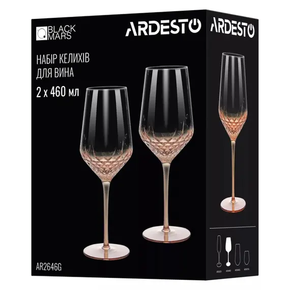 ჭიქების ნაკრები Ardesto AR2646G Black Mars Favola, 460ml, 2pcs, Wine Glasses Set, Transparent/Golden, 3 imageჭიქების ნაკრები Ardesto AR2646G Black Mars Favola, 460ml, 2pcs, Wine Glasses Set, Transparent/Golden, 3 imageჭიქების ნაკრები Ardesto AR2646G Black Mars Favola, 460ml, 2pcs, Wine Glasses Set, Transparent/Golden, 3 image