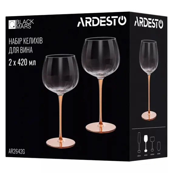 ჭიქები Ardesto AR2642G Black Mars Amber, 420ml, 2pcs, Wine Glasses Set, Transparent/Golden, 3 imageჭიქები Ardesto AR2642G Black Mars Amber, 420ml, 2pcs, Wine Glasses Set, Transparent/Golden, 3 imageჭიქები Ardesto AR2642G Black Mars Amber, 420ml, 2pcs, Wine Glasses Set, Transparent/Golden, 3 image