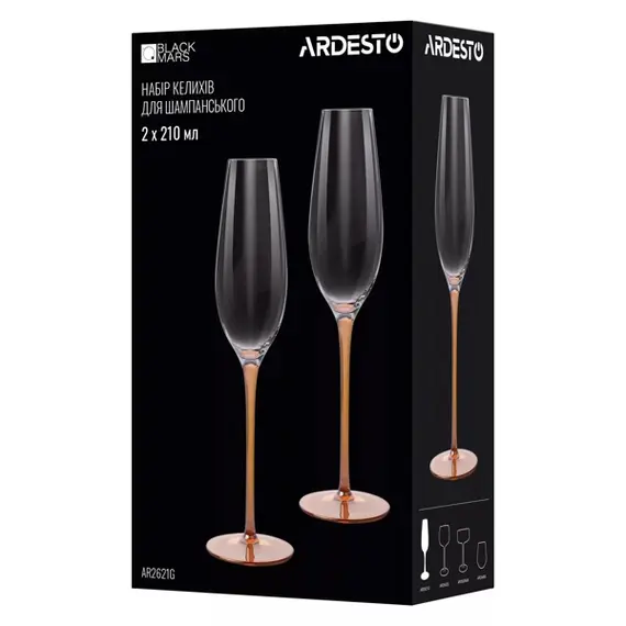 Ardesto AR2621G Black Mars Amber, 210ml, 2pcs, Champagne Glasses Set, Transparent/Golden, 3 imageArdesto AR2621G Black Mars Amber, 210ml, 2pcs, Champagne Glasses Set, Transparent/Golden, 3 imageArdesto AR2621G Black Mars Amber, 210ml, 2pcs, Champagne Glasses Set, Transparent/Golden, 3 image