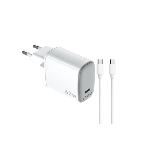 ადაპტერი და კაბელი Celly 65W Wall Charger (with Type-C toType-C Cable) Whiteადაპტერი და კაბელი Celly 65W Wall Charger (with Type-C toType-C Cable) Whiteადაპტერი და კაბელი Celly 65W Wall Charger (with Type-C toType-C Cable) White