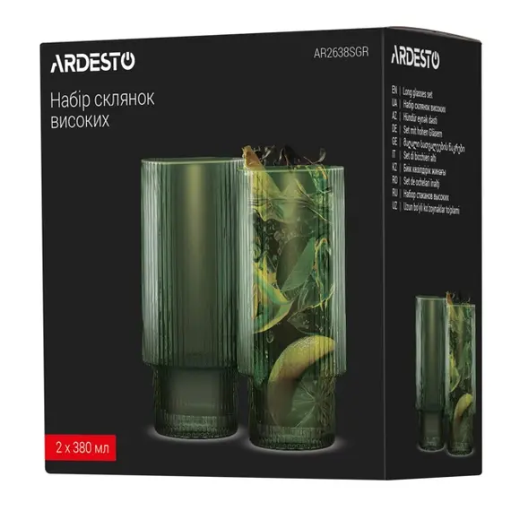 ჭიქების ნაკრები Ardesto AR2638SGR, 380ml, 2pcs, Long Glasses Set, Green, 4 imageჭიქების ნაკრები Ardesto AR2638SGR, 380ml, 2pcs, Long Glasses Set, Green, 4 imageჭიქების ნაკრები Ardesto AR2638SGR, 380ml, 2pcs, Long Glasses Set, Green, 4 image