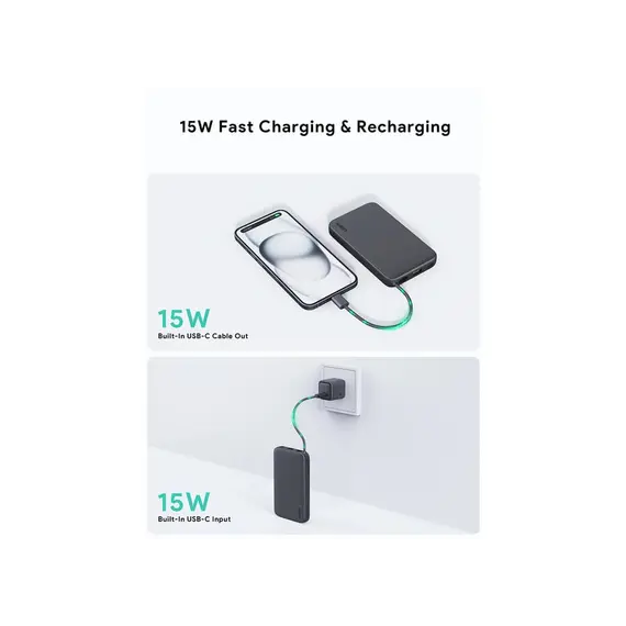 Portable charger Aukey PB-Y53 15W 10000mAh Spark Sling Lite Slim Power Bank with Built-in USB-C Cable - White, 4 imagePortable charger Aukey PB-Y53 15W 10000mAh Spark Sling Lite Slim Power Bank with Built-in USB-C Cable - White, 4 imagePortable charger Aukey PB-Y53 15W 10000mAh Spark Sling Lite Slim Power Bank with Built-in USB-C Cable - White, 4 image