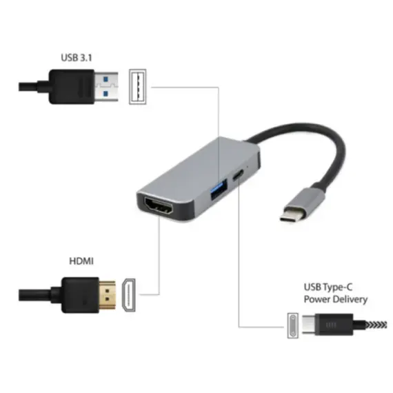 Gembird A-CM-COMBO3-02 USB Type-C 3-in-1 multi-port adapter (USB port+HDMI +PD) Silver, 2 imageGembird A-CM-COMBO3-02 USB Type-C 3-in-1 multi-port adapter (USB port+HDMI +PD) Silver, 2 imageGembird A-CM-COMBO3-02 USB Type-C 3-in-1 multi-port adapter (USB port+HDMI +PD) Silver, 2 image