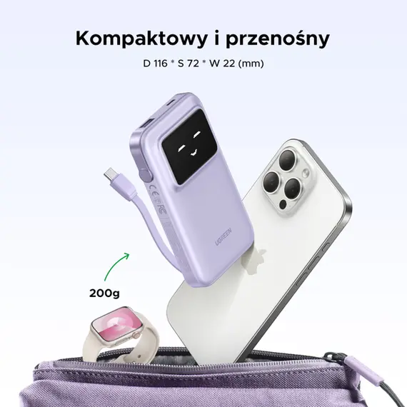 პორტატული დამტენი UGREEN PB511 (35604B) Uno, 10000mAh, USB, Type-C, Power Bank With Built In Cable, Purple, 7 imageპორტატული დამტენი UGREEN PB511 (35604B) Uno, 10000mAh, USB, Type-C, Power Bank With Built In Cable, Purple, 7 imageპორტატული დამტენი UGREEN PB511 (35604B) Uno, 10000mAh, USB, Type-C, Power Bank With Built In Cable, Purple, 7 image