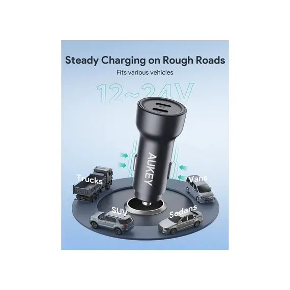 Aukey 65W CC-Y23 Enduro Type-C Dual 2-Port Car Charger - Gray, 8 imageAukey 65W CC-Y23 Enduro Type-C Dual 2-Port Car Charger - Gray, 8 imageAukey 65W CC-Y23 Enduro Type-C Dual 2-Port Car Charger - Gray, 8 image