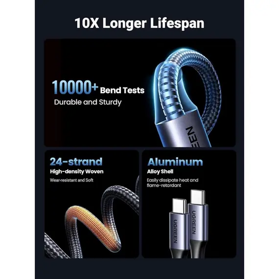 USB კაბელი UGREEN US561 (35087), 100W, Type-C to Type-C, 1.5m, Grey, 5 imageUSB კაბელი UGREEN US561 (35087), 100W, Type-C to Type-C, 1.5m, Grey, 5 imageUSB კაბელი UGREEN US561 (35087), 100W, Type-C to Type-C, 1.5m, Grey, 5 image