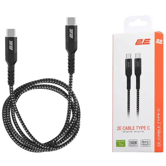 USB კაბელი 2E Сable USB-C > USB-C charge/data, 1m, 240W Type-C, Aluminum Shell, blackUSB კაბელი 2E Сable USB-C > USB-C charge/data, 1m, 240W Type-C, Aluminum Shell, blackUSB კაბელი 2E Сable USB-C > USB-C charge/data, 1m, 240W Type-C, Aluminum Shell, black