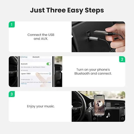 Audio Adapter UGREEN CM309 (70601) USB to Aux Car Bluetooth 5.0 Receiver Audio Adapter Black, 7 imageAudio Adapter UGREEN CM309 (70601) USB to Aux Car Bluetooth 5.0 Receiver Audio Adapter Black, 7 imageAudio Adapter UGREEN CM309 (70601) USB to Aux Car Bluetooth 5.0 Receiver Audio Adapter Black, 7 image