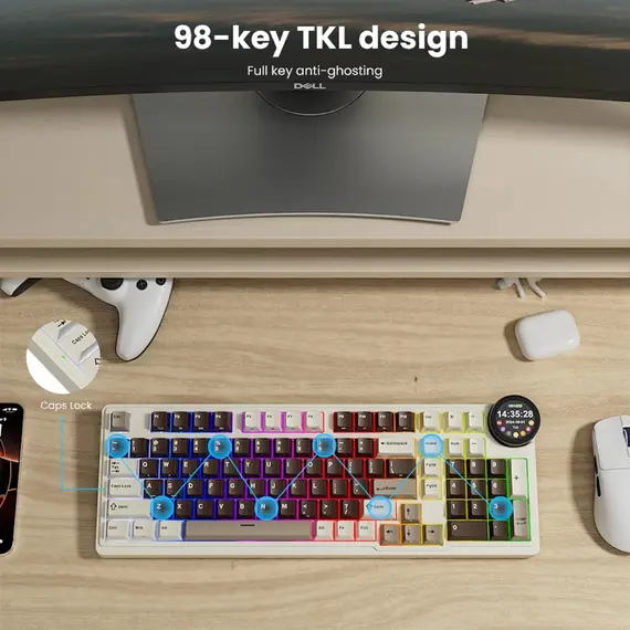 კლავიატურა Royal Kludge RK N99 RGB Mechanical Keyboard, Violet Switch, Hot Swappable, Wireless, USB, Bluetooth, 2.4GHz, Mocha Grey, 2 imageკლავიატურა Royal Kludge RK N99 RGB Mechanical Keyboard, Violet Switch, Hot Swappable, Wireless, USB, Bluetooth, 2.4GHz, Mocha Grey, 2 imageკლავიატურა Royal Kludge RK N99 RGB Mechanical Keyboard, Violet Switch, Hot Swappable, Wireless, USB, Bluetooth, 2.4GHz, Mocha Grey, 2 image