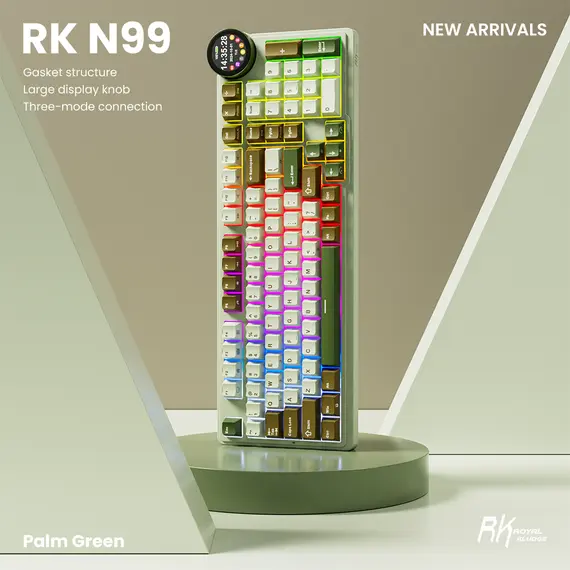 კლავიატურა Royal Kludge RK N99 RGB Mechanical Keyboard, Cream Switch, Hot Swappable, Wireless, USB, Bluetooth, 2.4GHz, Palm Green, 6 imageკლავიატურა Royal Kludge RK N99 RGB Mechanical Keyboard, Cream Switch, Hot Swappable, Wireless, USB, Bluetooth, 2.4GHz, Palm Green, 6 imageკლავიატურა Royal Kludge RK N99 RGB Mechanical Keyboard, Cream Switch, Hot Swappable, Wireless, USB, Bluetooth, 2.4GHz, Palm Green, 6 image